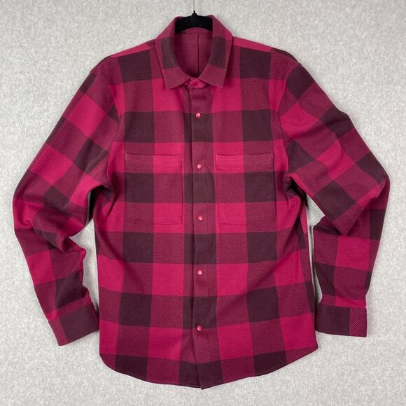 lululemon athletica Other - Lululemon Shirt Mens S Soft Knit Overshirt in Check Plaid Cassis Pomegranate